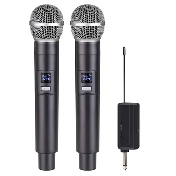 Inalámbrico Dual de Mano Micrófono Dinámico Micrófono del Karaoke con batería Recargable de Receptor para la Fiesta de Boda Discurso de la Iglesia del Club