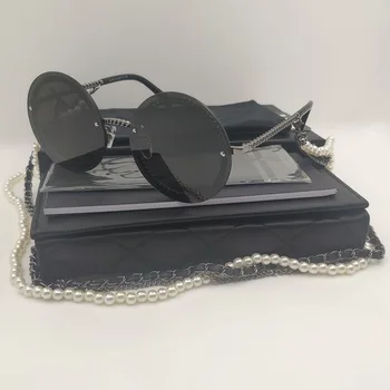 Venta de Pequeño y Redondo de Oro de la Cadena de Gafas de sol Para Mujer de la Marca del Diseñador de Moda de Metal de Oro de Niña de las Señoras Para las gafas sin Montura Gafas de Sol UV400