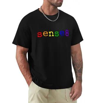 Arco iris Sense8 Logo T-Shirt top de verano de anime coreano de la moda negro camisetas para los hombres