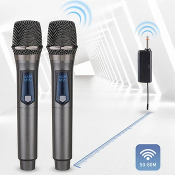 Inalámbrico Micrófono Dinámico UHF de Mano Micrófono de dos Canales Micphone Para la Fiesta de Karaoke de la Iglesia de Rendimiento Muestran la Boda de Reuniones