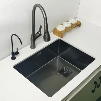 Nano negro de la cocina fregadero sobre encimera o udermount sumideros vegetal de lavado de la cuenca del acero inoxidable 304 único fregadero de la cocina