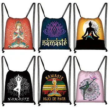Yoga Namaste Mandala Lotus Impresión De La Bolsa Con Cordón De Buda Meditación Chakra Lienzo Bolsas De Almacenamiento De Las Mujeres Mochila Zapatos Titular De Regalo