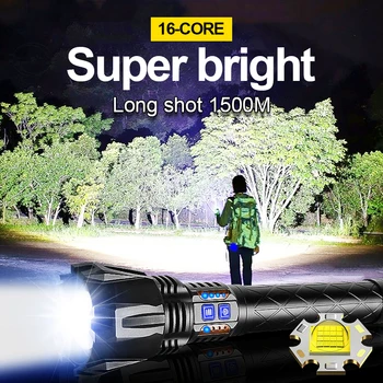 Super Potente XHP190 Linterna de LED de Alta Potencia de Luz de la linterna USB Recargable Linterna Táctica con Zoom Portátil al aire libre de la Lámpara de Mano