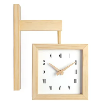 Doble cara de Madera Reloj de Pared Moderno Salón Silencioso Reloj 3d Creativo Cuadrado de Pared Relojes de Decoración para el Hogar Duvar Saati Regalo FZ749