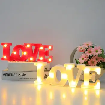 La Luz de la letra de Amor de la Palabra LED Blanca Cálida Luz de la Noche con Baterías de Alto Brillo Alfabeto inglés de la Luz de la Lámpara Ahorro de Energía