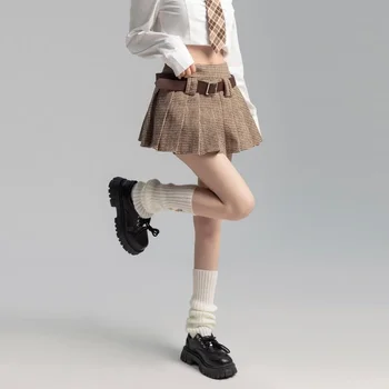 Caqui Faldas Plisadas Niñas Y2K las Mujeres de la Escuela de Niñas de la Mini Falda de Verano Harajuku de la Vendimia de la Cosecha de Streetwear Estética Lindo