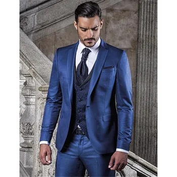 Por encargo Azul Terno Novio Tuxedos de los Padrinos de boda Traje Homme para Hombre de la Boda Traje Slim Fit Hombres de Traje ( Chaqueta+Pantalones+chaleco+tie)