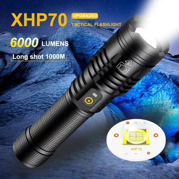 Linterna de Alta Lúmenes USB Recargable XHP70 Zoomable LED Súper Brillantes Tácticas Luz de la Antorcha de la Linterna de Camping al aire libre de la Emergencia