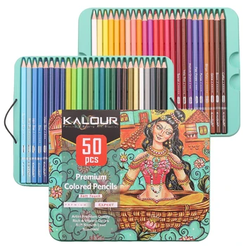 KALOUR 50 Pieza Artista de Aceite Premium Lápices de Color Vibrante Rica ColorsSoft Suave Llevar Por el Artista para Colorear Suministros de Arte en Caja de Lata