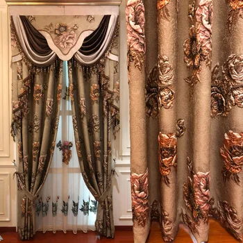 Europea de alto grado en relieve de la impresión de las cortinas para la Ventana de la Sala de Lujo elegantes Cortinas Cortinas para el Dormitorio/cocina/Hotel