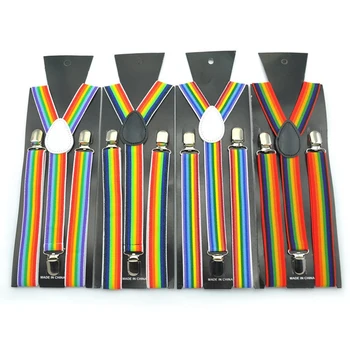 Unisex Clip-on Tirantes Elásticos Liga de los Siete Colores del arco iris Patrón de Bandas Elásticas Y de la espalda con Tirantes