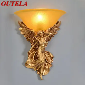 OUTELA Moderno Ángel de Oro Luces de Pared LED Creativa de la Vendimia de la Resina de la Lámpara de la Lámpara para el Hogar Sala de estar Dormitorio de la Mesilla de Decoración