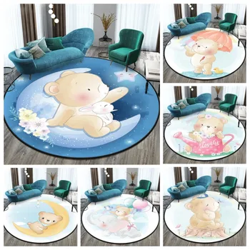 Lindo oso de dibujos animados impreso alrededor de la alfombra estera en el piso del Dormitorio de la ronda Área de la alfombra alfombras decorativas Niños de la alfombra de la sala