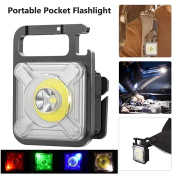 Portátil Mini Linterna de Bolsillo Recargable USB Faro XPE COB Colorido de la Luz de Trabajo LED Llaveros De Emergencia al aire libre