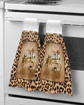 Leopard Print Animal Textura De La Piel De Tocador De Cocina, Toallas De Mano Herramientas De Mano Toalla Colgando Limpie Toallas Absorbentes