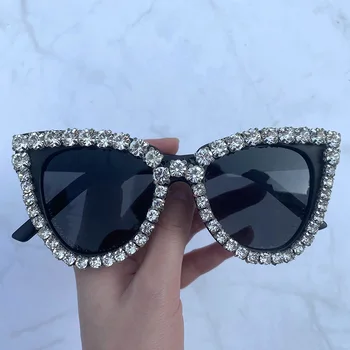 Chica de Ojo de Gato Gafas de sol de las Mujeres de Diamantes de Cristal de Gafas de Sol UV400 de Verano en Tonos Blanco y Negro Retro de Gafas de Lujo Gafas De