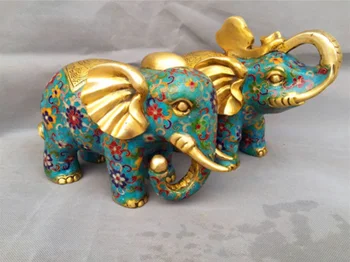 Cobre puro antiguo Esmalte Cloisonné de color elefantes de manualidades del hogar decoración de la oficina par