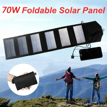 70W Plegable Panel Solar USB 5V Cargador Solar Impermeable de Células Solares del Panel para Acampar al aire libre Senderismo Portátil del Teléfono Móvil de Alimentación