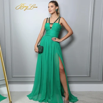 Verde Vestidos de Noche 2023 de Gasa Largo Vestido de fiesta Una Línea de Pliegue de la Longitud del Piso Formal Vestidos Elegantes de las Mujeres Vestido de Fiesta