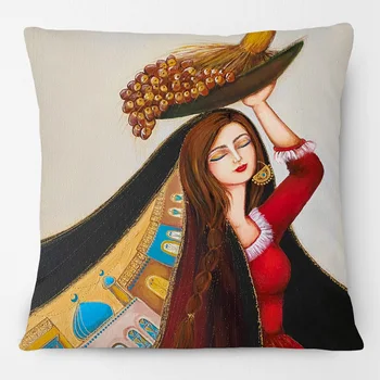 Oriente Medio Árabe Musulmán, El Islam De Arabia Mujer Pinturas Del Retrato De La Funda Del Cojín Niña Palestina De Jerusalén Vestido Funda De Almohada De Sofá
