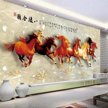 Fondo de pantalla personalizado en 3d de papel de pared ocho caballos gloria ocho caballos de la talla del jade TV fondo pared de la sala de estar dormitorio fondo de pantalla