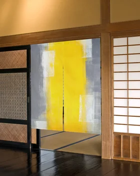 Amarillo Gris Arte Abstracto Pintura al Óleo Textura Japonés de la Puerta de la Cortina para Cocina de Restaurante Puerta de la Decoración de la Partición de la Cortina