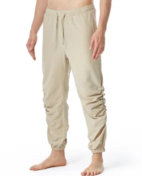 2023 Verano estilo coreano cintura Elástica y cordón de algodón de lino pantalones de los hombres casual suelto ropa haz pantalones de los hombres pantalones,S-3XL