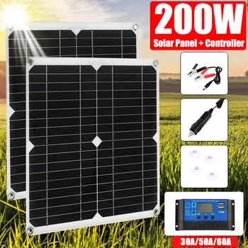 200W USB Flexible Panel Solar de la Célula Solar Sistema de Energía Solar con 30A/50A/60A Controlador de Carga Solar para el Teléfono Dispositivo de Carga