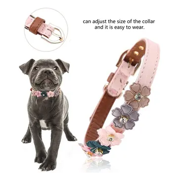 3D Flores Collar de Perro de los Perros Pequeños Gato Princesa Collar de Productos para Mascotas Lindo Brillantes Diamantes de la PU Acolchado Para Chihuahua Cachorro Pug Collar
