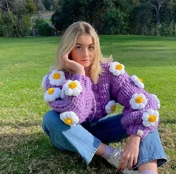 AYUALIN Oversize de Punto Cardigan Suéteres para Mujer Vintage Floral Otoño Abrigo de Invierno de 2022 Boho Outwear Chaqueta Casual Puente
