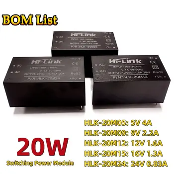 Original HLK-20M05 HLK-20M09 HLK-20M12 HLK-20M24 AC-DC Estabilizador de Voltaje Aislado Módulo de Potencia de 20W 5V de 9V, 12V 24V Hi-Link