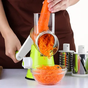 Multifuncional Rotación Rallador y Cortador de Verduras Tres-en-uno Rodillo de Escobillas utensilios de Cocina