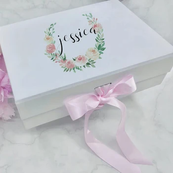 Nombre personalizado Caja de Regalo con lazo Rosa Personalizado de Dama de honor de la Propuesta de Casillas el Día de san Valentín Casilla el Día de las Madres de la Caja de Regalo de cumpleaños