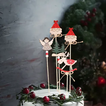 3pcs de Madera Creativo Santa Topper de la Torta de la Fiesta de Navidad de la Decoración de Año Nuevo Feliz Navidad Cena Angel Cake Insertar Suministros