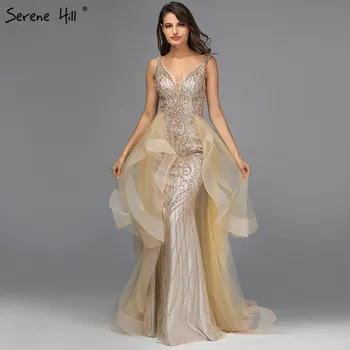 Oro V-Cuello con Abalorios de Cristal de Baile Dressese sin Mangas Sirena Sexy Vestidos de fiesta de Diseño 2023 Serena Hill BLA70169