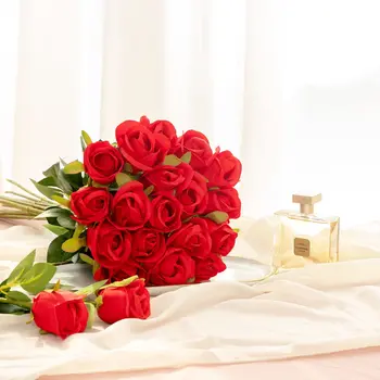 Romántico Rosa Roja Simulación Ramo de flores de Tallo Largo de la Boda el Día de san Valentín del Partido Atmósfera del Hogar Decoración