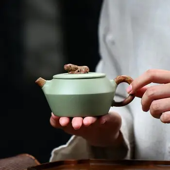 Yixing púrpura arena bote pura hechos a mano de auténticos bean de arena verde trenzado de barro combinado cubo vaso de agua de alta-final de los hogares en el juego de té