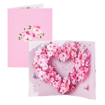 Flor Pop-up Tarjetas de Felicitación Floral Tarjeta de Cumpleaños Con la Envolvente de las Madres Día de san Valentín de los Cerezos en Flor en Forma de Corazón de Tarjeta de Felicitación