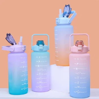 2 Litros Botella de Agua de Gran Capacidad de Motivación de Beber de la Botella de los Deportes al aire libre de la Botella de Agua con Marcador de Tiempo Lindo Vasos de Plástico