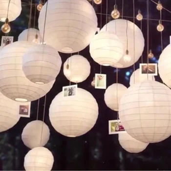 30pcs/Lote Tamaño de la Mezcla (20 cm,30 cm,35 cm,40 cm) Blanco Faroles de Papel de China de Papel Bola Lampion Para la Fiesta de la Boda Decoración navideña