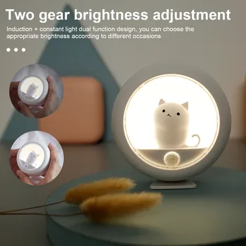 Nuevo LED de Pared de Luz Creativa Gato Inteligente de la Luz de la Noche Magnético Sensor de Movimiento PIR USB Recargable Lámpara de la Decoración del LED Lámpara de Noche de Regalo