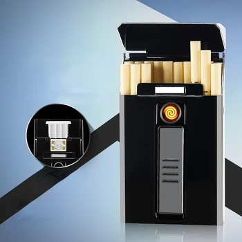 Nueva recargables encendedor+cigarrillo de la caja con el viento y la humedad a prueba de capacidad para albergar a 20 unidades cigarrillos