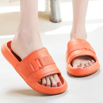 EVA Suela Suave de Interior Zapatillas de las Mujeres de los Hombres de Verano antideslizante Sandalias de Playa de Moda de la Hebilla de la Plataforma Sandalias Planas Par de Zapatos