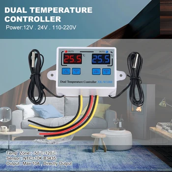Doble Termostato Digital con Controlador de Temperatura de Dos salidas de relés Termorregulador para incubadora de Calefacción de Enfriamiento XK-W1088