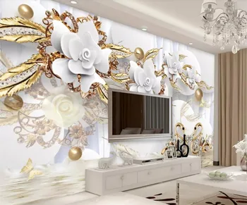 CCustom Mural 3D Círculo de Lujo de papel Tapiz de Oro Blanco de la Flor de la Bola de Joyas de Fondo de la Pared de la Sala de estar Dormitorio Pintura Decorativa