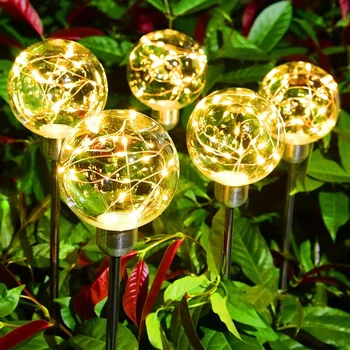 Solar LED Cable de Cobre de Bola de la Clavija de toma de Tierra de la Luz al aire libre Impermeable de la Decoración de la Fiesta de Navidad de la Boda Parque Escénico Césped de Cuento de Hadas