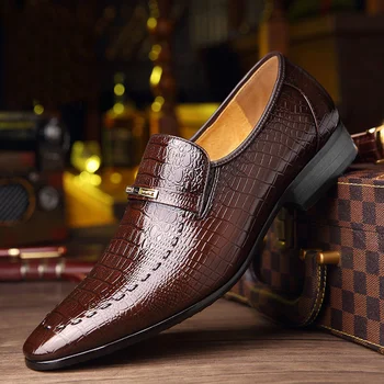 Nuevo patrón de cocodrilo punta de cuero de los hombres zapatos clásicos de bajo-top de los hombres casual zapatos antideslizantes de los hombres solo zapatos