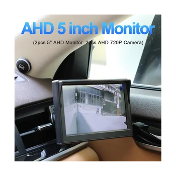 Coche AHD 5 Pulgadas Digital Vista Lateral del Monitor de Sistema de Espejo con 2 720P HD de la Visión Nocturna de la Vista Lateral de las Cámaras de Negro+Blanco