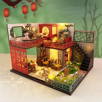 De madera en Miniatura Casa de Muñecas Con Muebles Kit de Regalo de Navidad Diy conjunto de Originalidad Estantería de Inserción PZ-323
