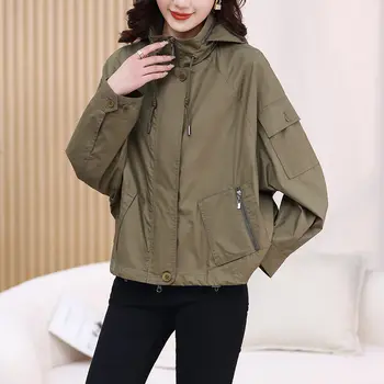 2023 Primavera Otoño Abrigo ropa de Mujer de corea Suelta de Manga Larga con Capucha Casual Corto Rompevientos Abrigo Z1087
